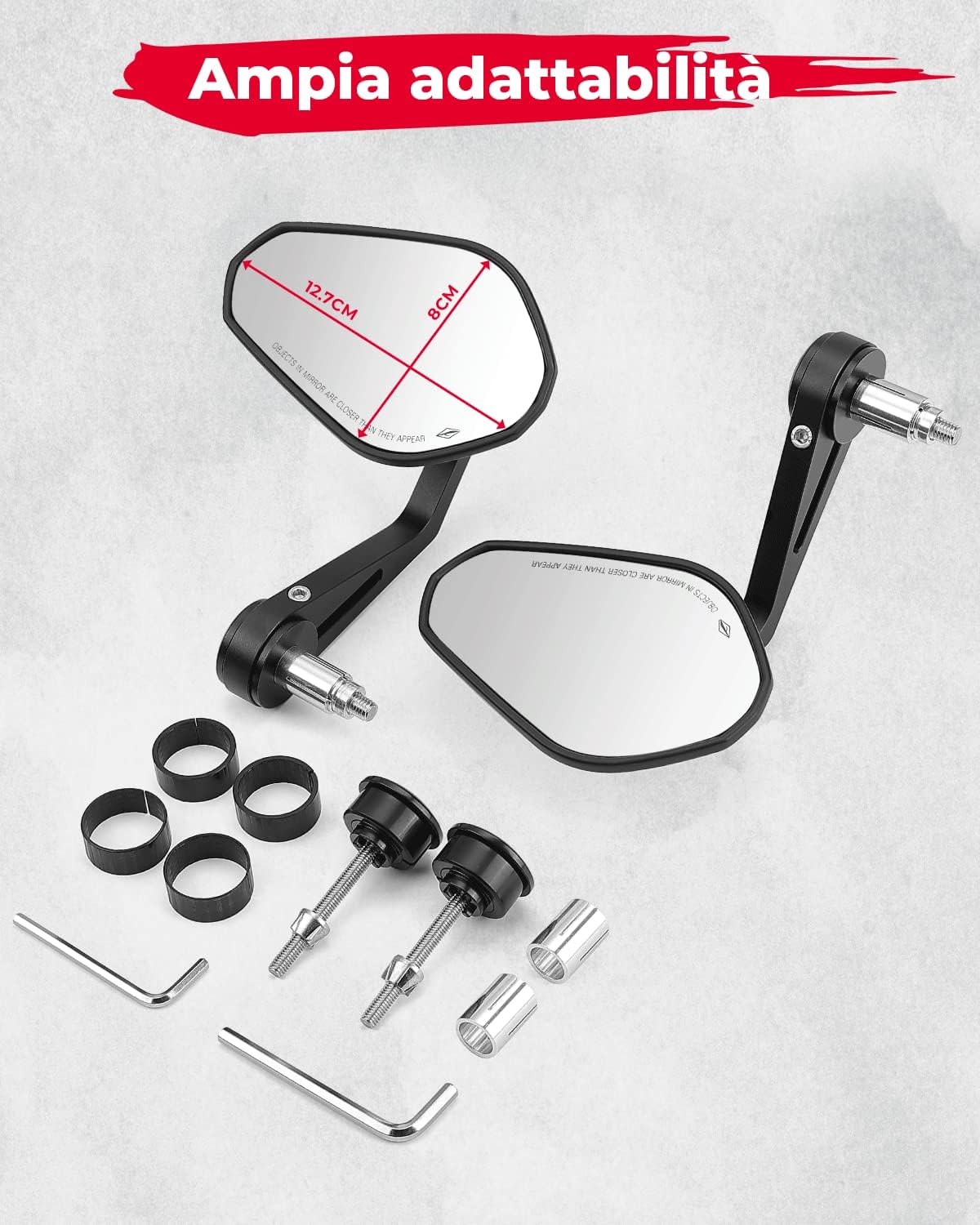 Detalle de KEMIMOTO Specchietti Moto Universali, 7/8" 22mm – Specchio retrovisore per manubrio omologato E9