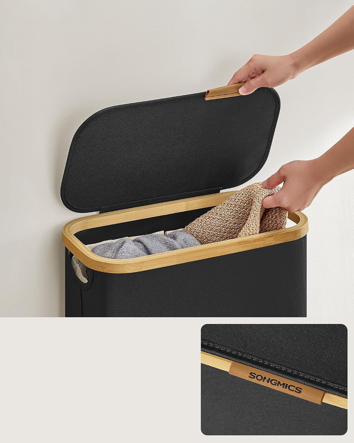 Detalle 2 de SONGMICS ROXANNE LCB506B01 – składany kosz na pranie 65 l, Oxford 600D