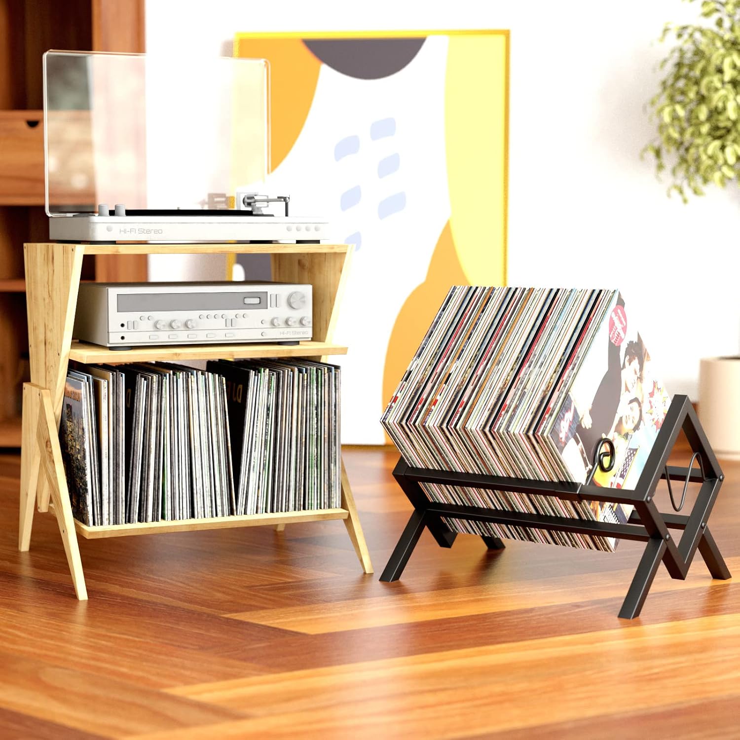Detalle de EKNITEY Vinyl-Schallplattenständer für 80–100 LPs (Metall, schwarz) – einfach zu montieren