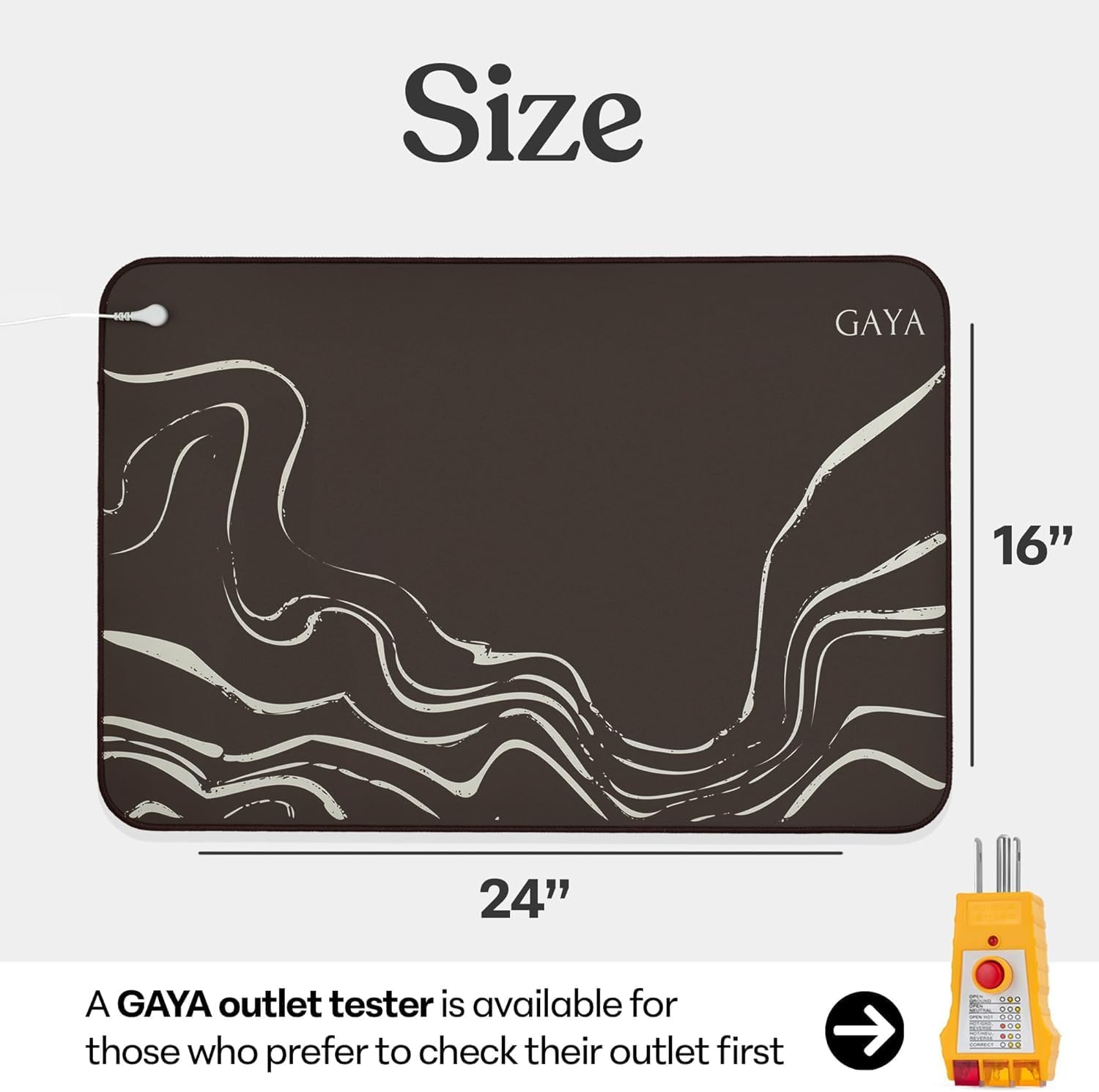 Detalle de GAYA Grounding Mat - Natural Flow, Conductive Carbon Earthing Mat, 15-ft Cord