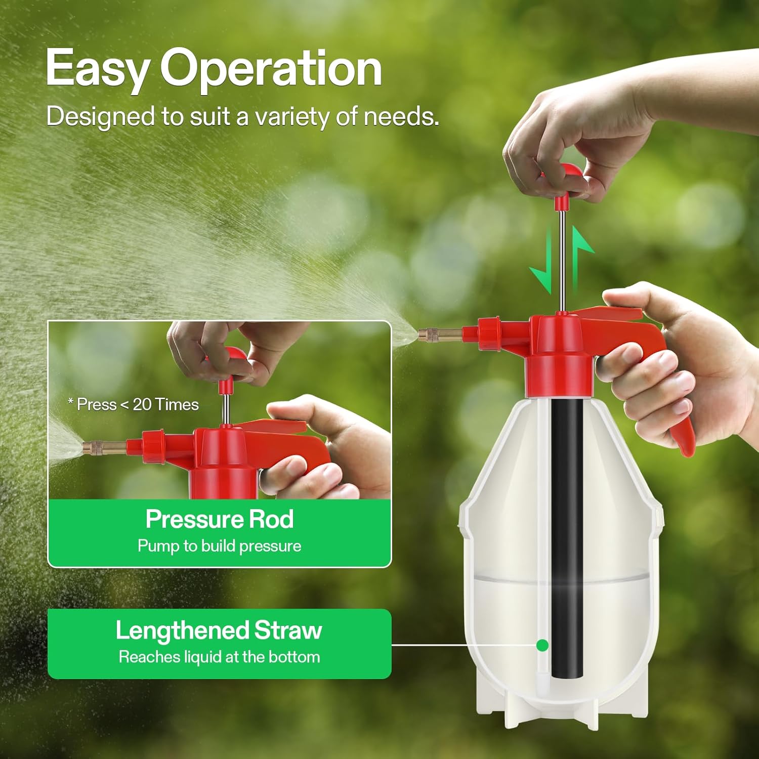 Detalle de VIVOSON Pulvérisateur à pression de jardin 1,5 L rouge avec buse en laiton réglable