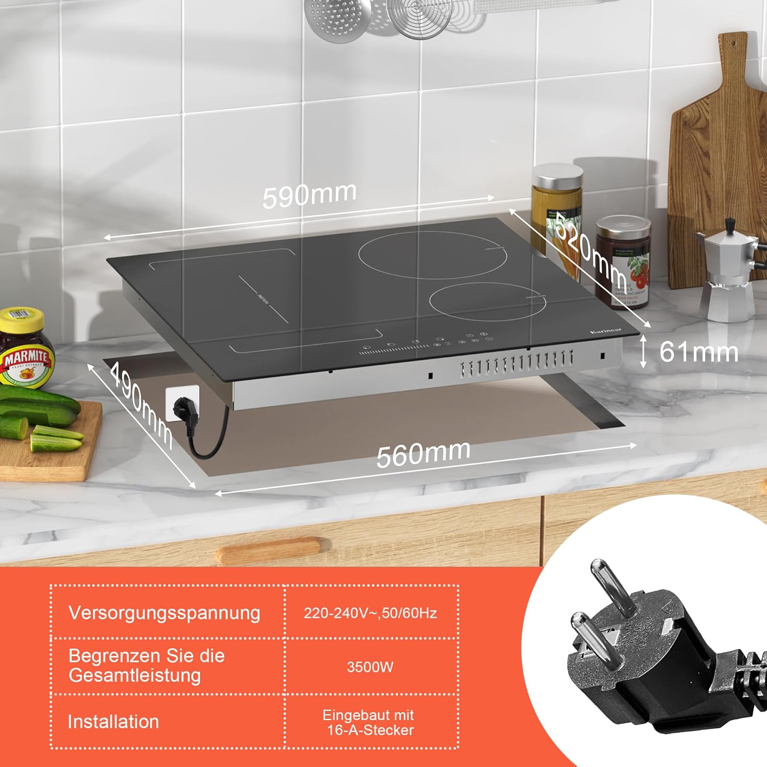 Thumbnail 4 de Kareer Karinear 60 cm Induktionskochfeld mit Flexzonen – Stecker-Modell, 3500 W
