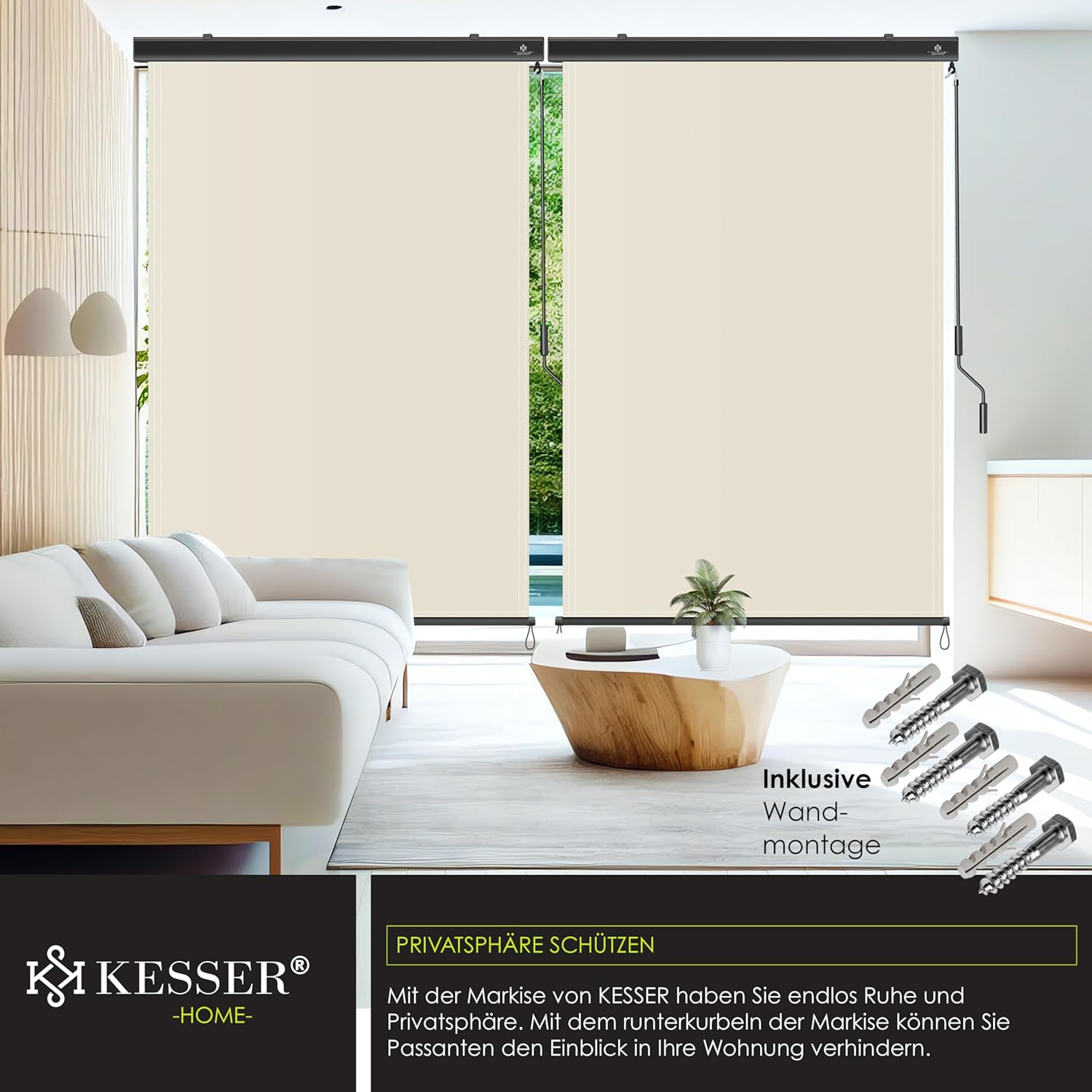 Thumbnail 4 de KESSER Senkrechtmarkise 140x250 cm – Außenrollo mit Handkurbel, inkl. Montageset & Abdeckung