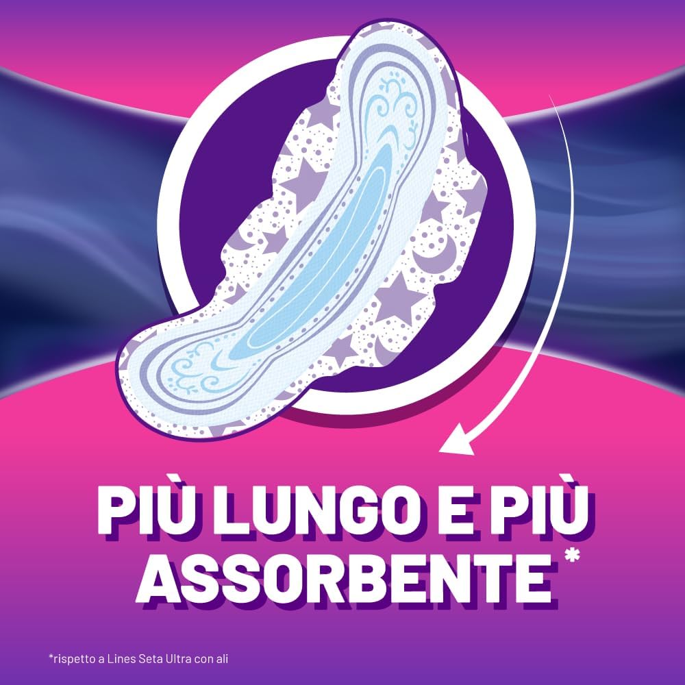 Thumbnail 1 de LINES SETA ULTRA NOTTE con ali – Pacco scorta da 64 assorbenti esterni, protezione notte ipoallergenica