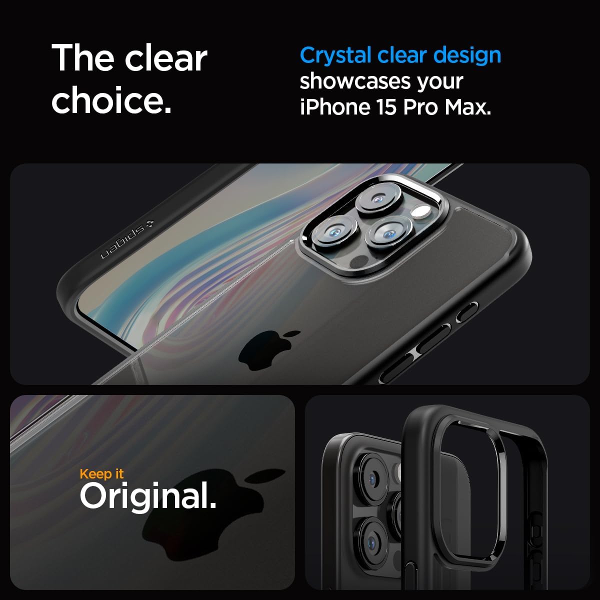 Detalle de Spigen Coque Ultra Hybrid anti-jaune et antichoc pour iPhone 15 Pro Max (noir mat)