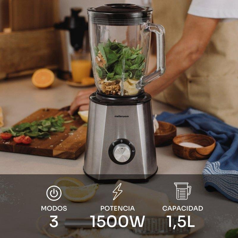 Detalle 2 de Batidora de Vaso Mellerware Mixy! 1500W: jarra de cristal 1,5 L y 2 velocidades con Turbo