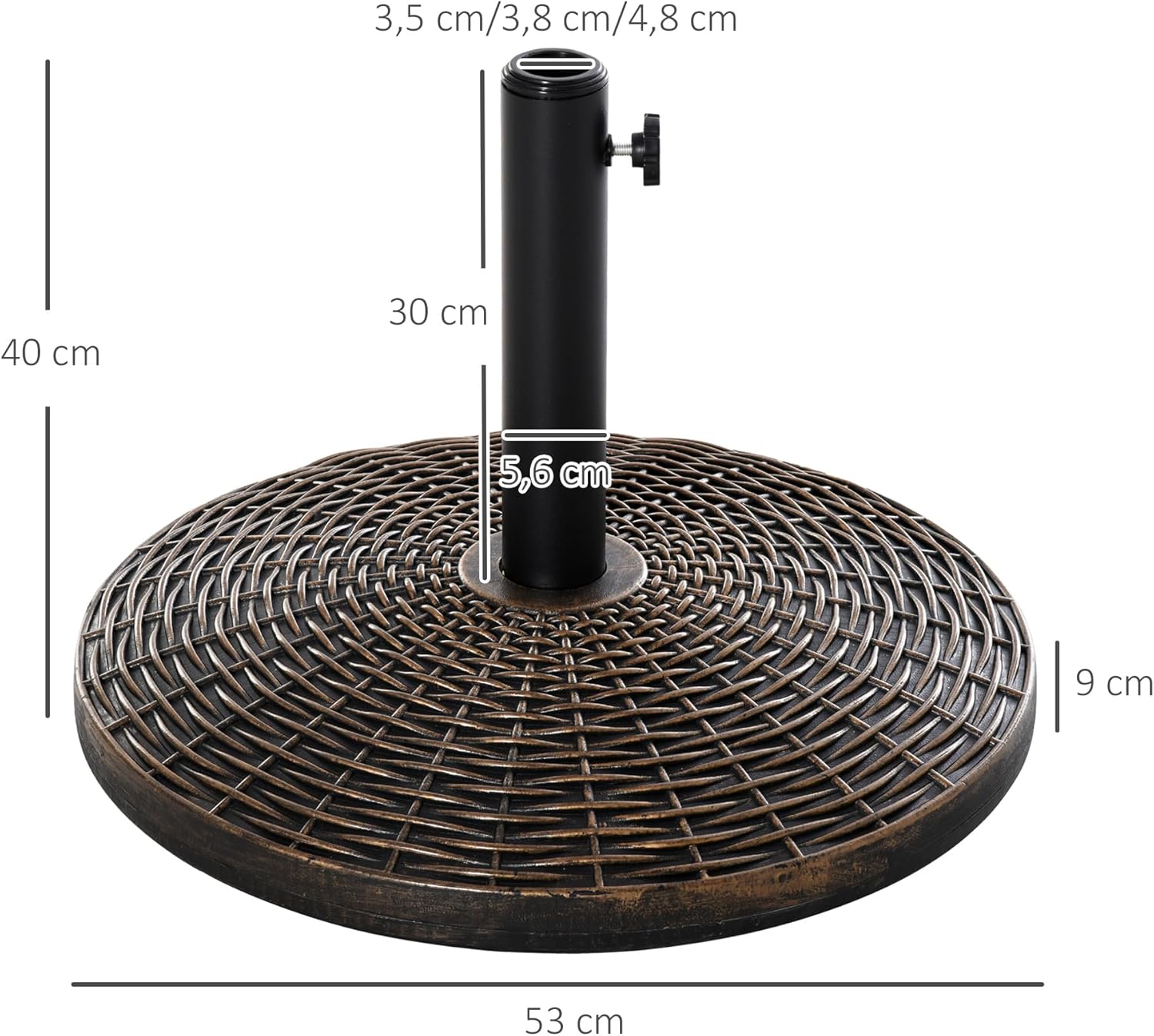 Thumbnail 6 de Outsunny pied de parasol rond sur base de lestage en HDPE imitation rotin, noir bronze