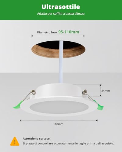 Thumbnail 1 de HOMEOW Faretti LED da Incasso per Cartongesso 95–110 mm, 7W, 700 lm, IP44