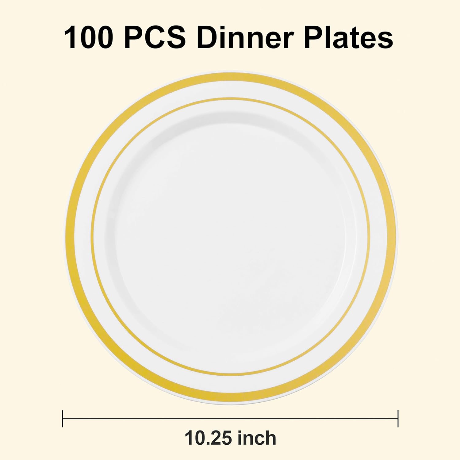 Thumbnail 1 de BESTSTAR 100PCS White Plastic Plates with Gold Rim, 10.25-Inch Heavy-Duty Disposable Party Dinner Plates