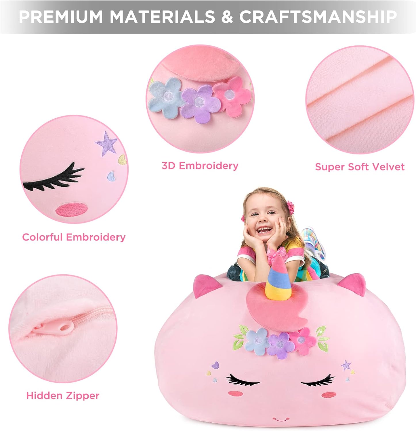 Thumbnail 2 de GAGAKU Pouf di peluche a forma di unicorno XXL 60x60 cm – rosa, 200 l, solo fodera