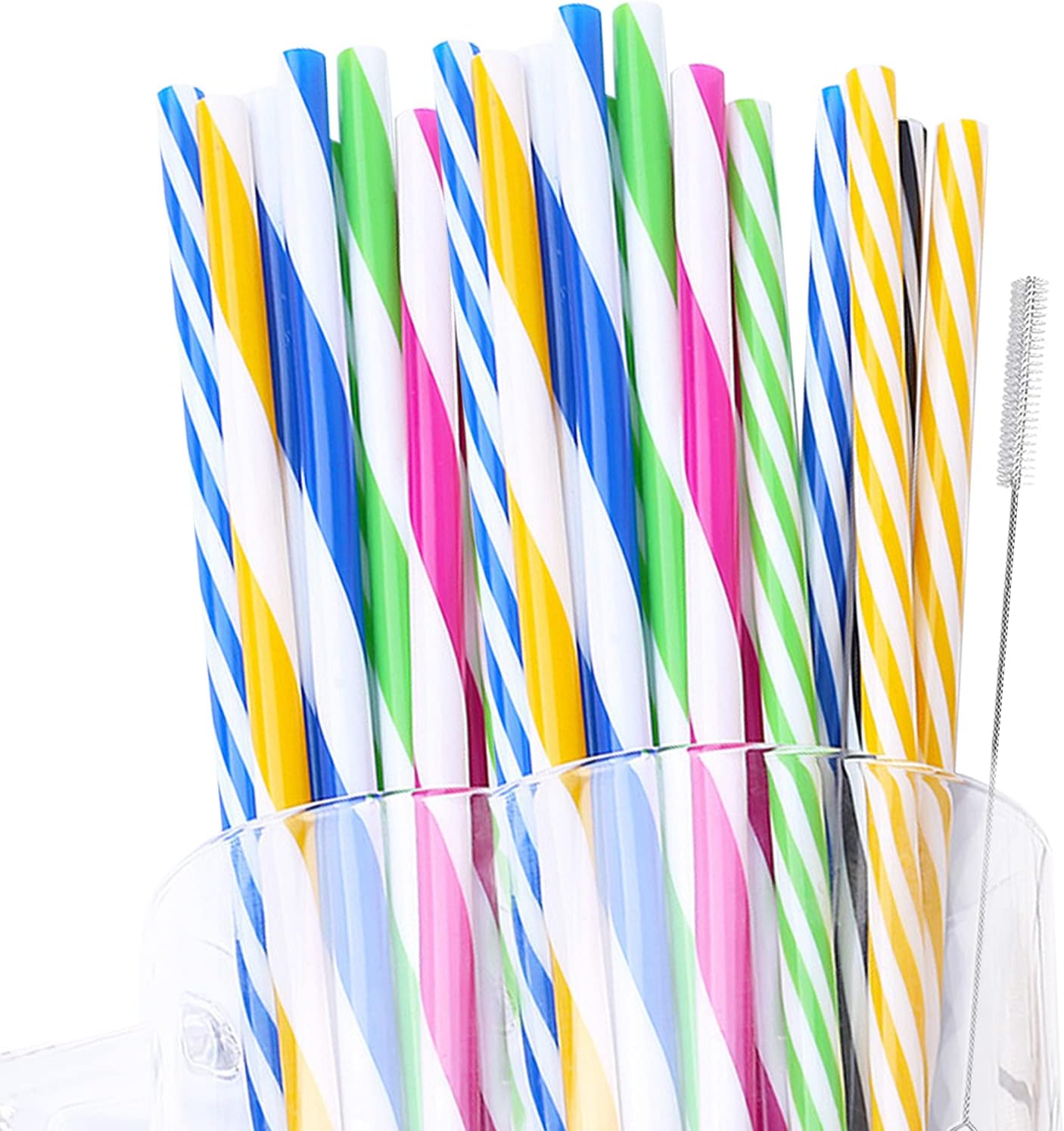 24 Bunte Trinkhalme aus PP-Hartplastik mit Reinigungsbürsten – waschbar, wiederverwendbar (ca. 9 Zoll)