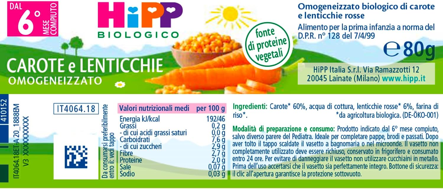 Thumbnail 1 de HiPP Omogeneizzato biologico carote e lenticchie 24x80g 🍲