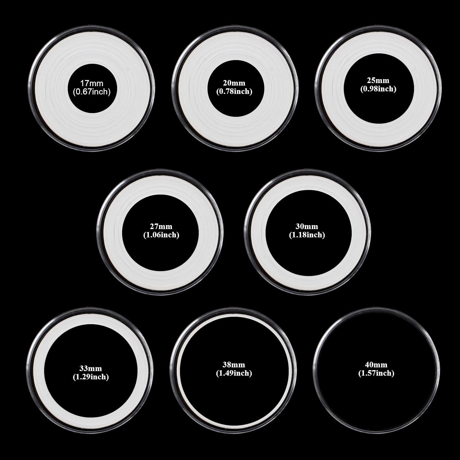Detalle de Utron 17YBH0001 Coin Capsules, 40mm Clear Plastic with Adjustable Foam Rings