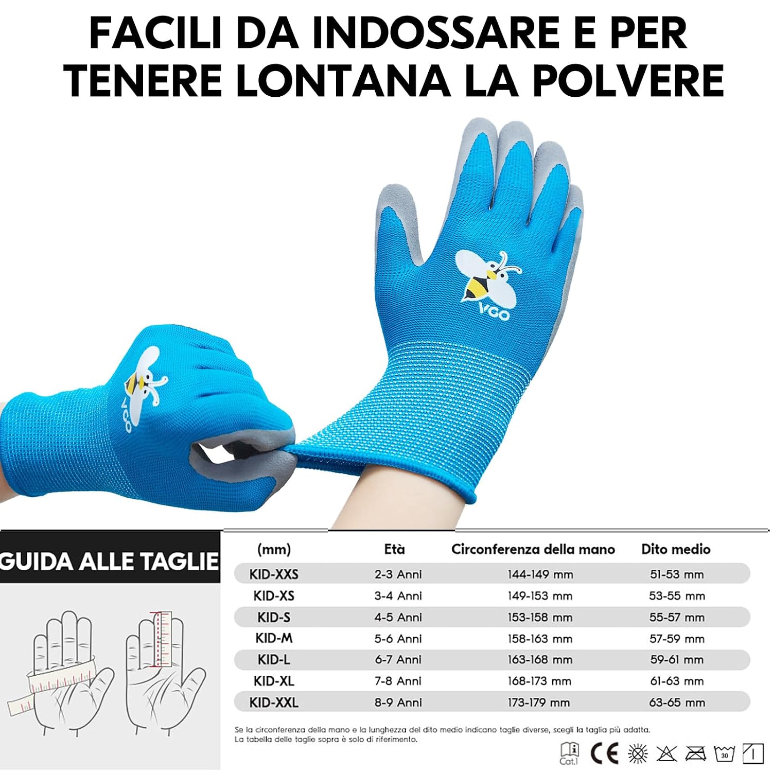 Detalle de Vgo… Guanti da lavoro per bambini XXXS RB6013 blu (1 paio) per giardinaggio e giochi outdoor