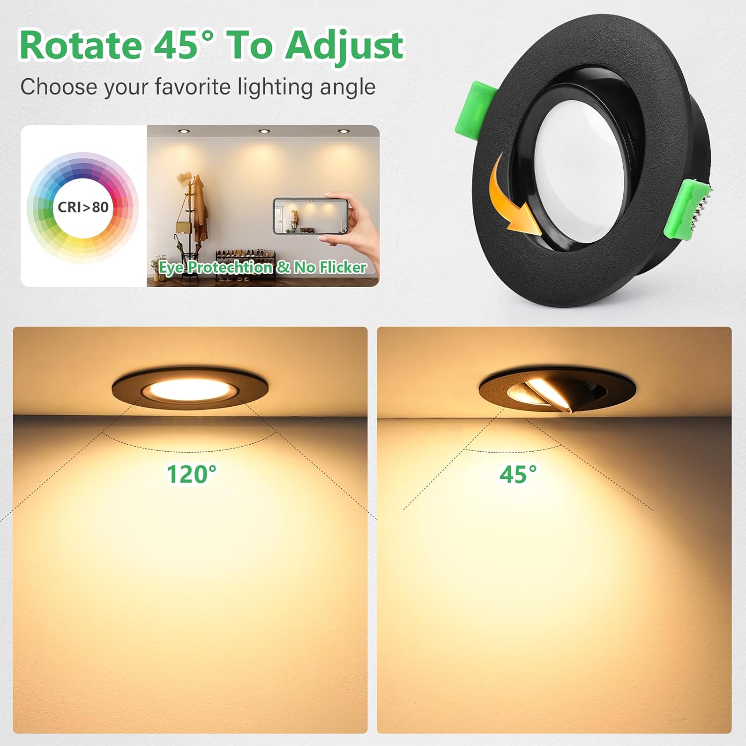 Thumbnail 5 de GeyouLux LED-Einbaustrahler 230V Dimmbare 3CCT, 5W, IP44 – 6er Set Schwarz