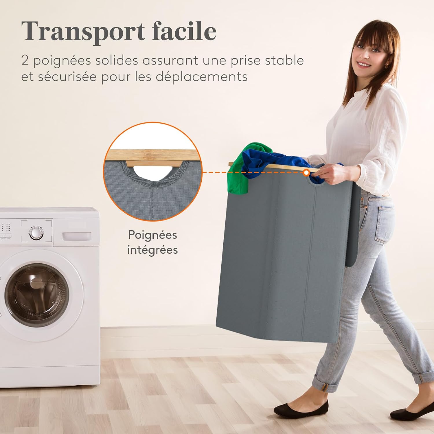 Thumbnail 6 de Lifewit 23156 wasmand 150 l met deksel, bamboe en 3 uitneembare zakken