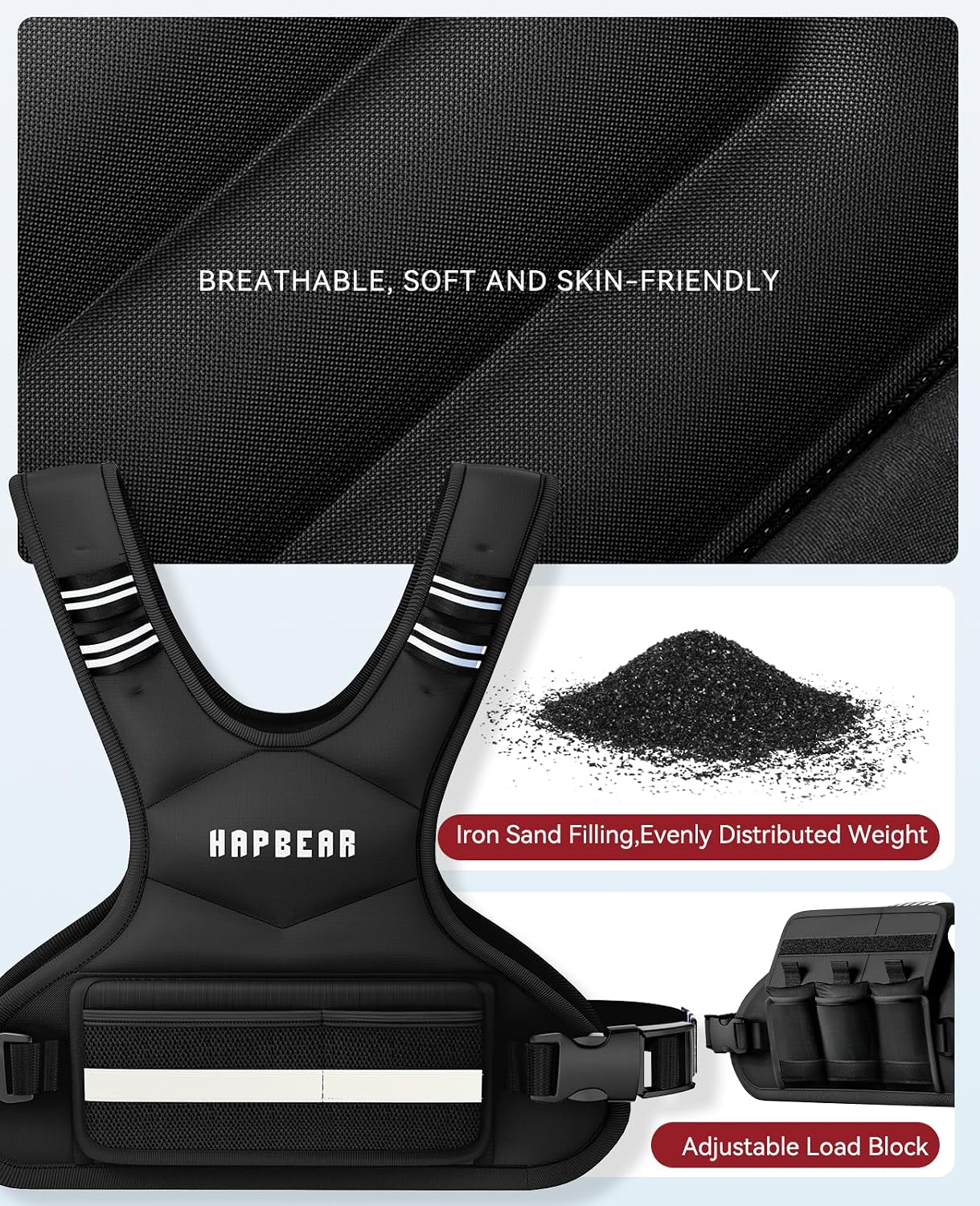 Detalle de HAPBEAR Adjustable Weighted Vest for Men & Women — 2kg base with removable weights (4.5kg max indicated by components), breathable & versatile