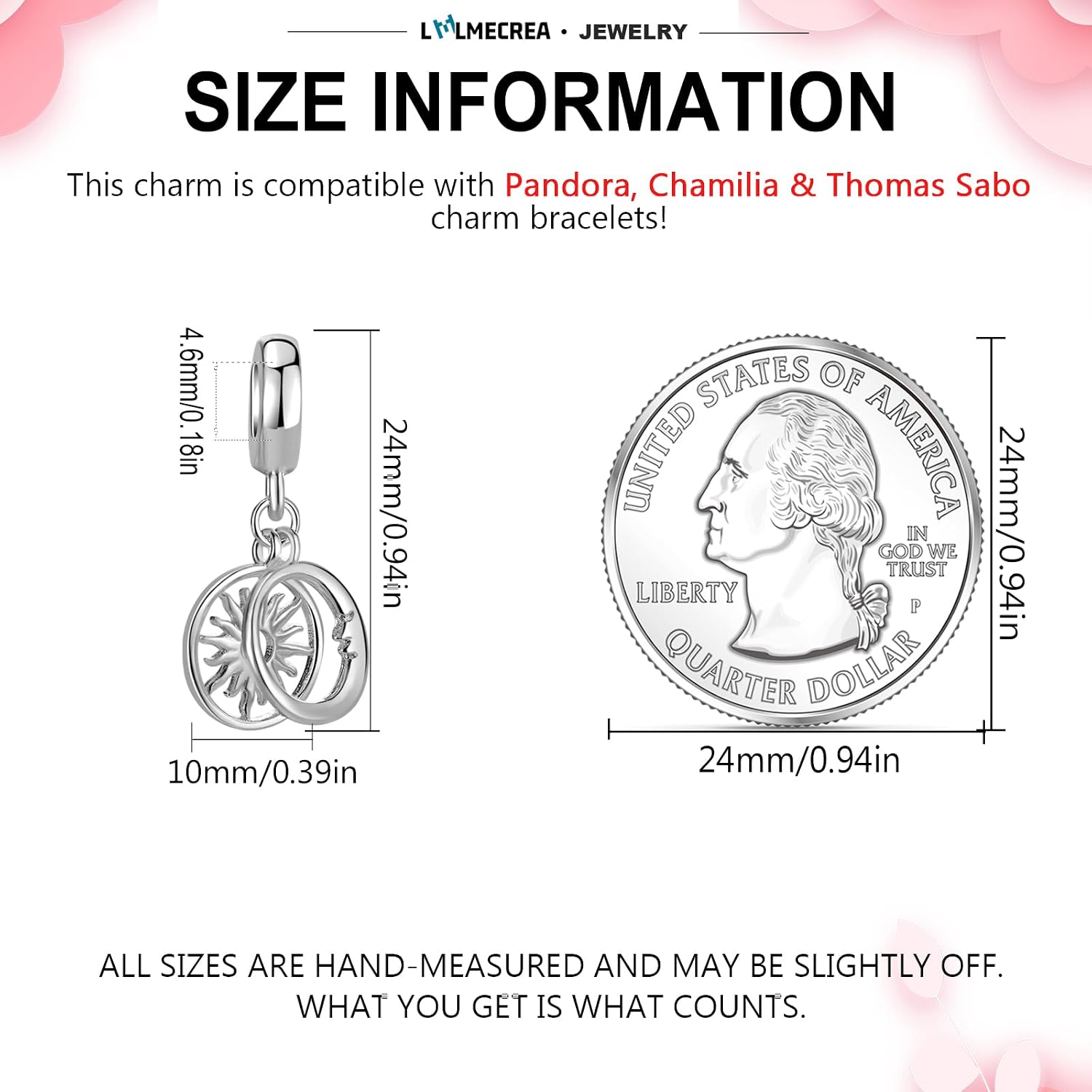 Detalle de LMLMECREA Sonnen- & Mond-Charms Anhänger aus 925 Sterling Silber für europäische Armbänder