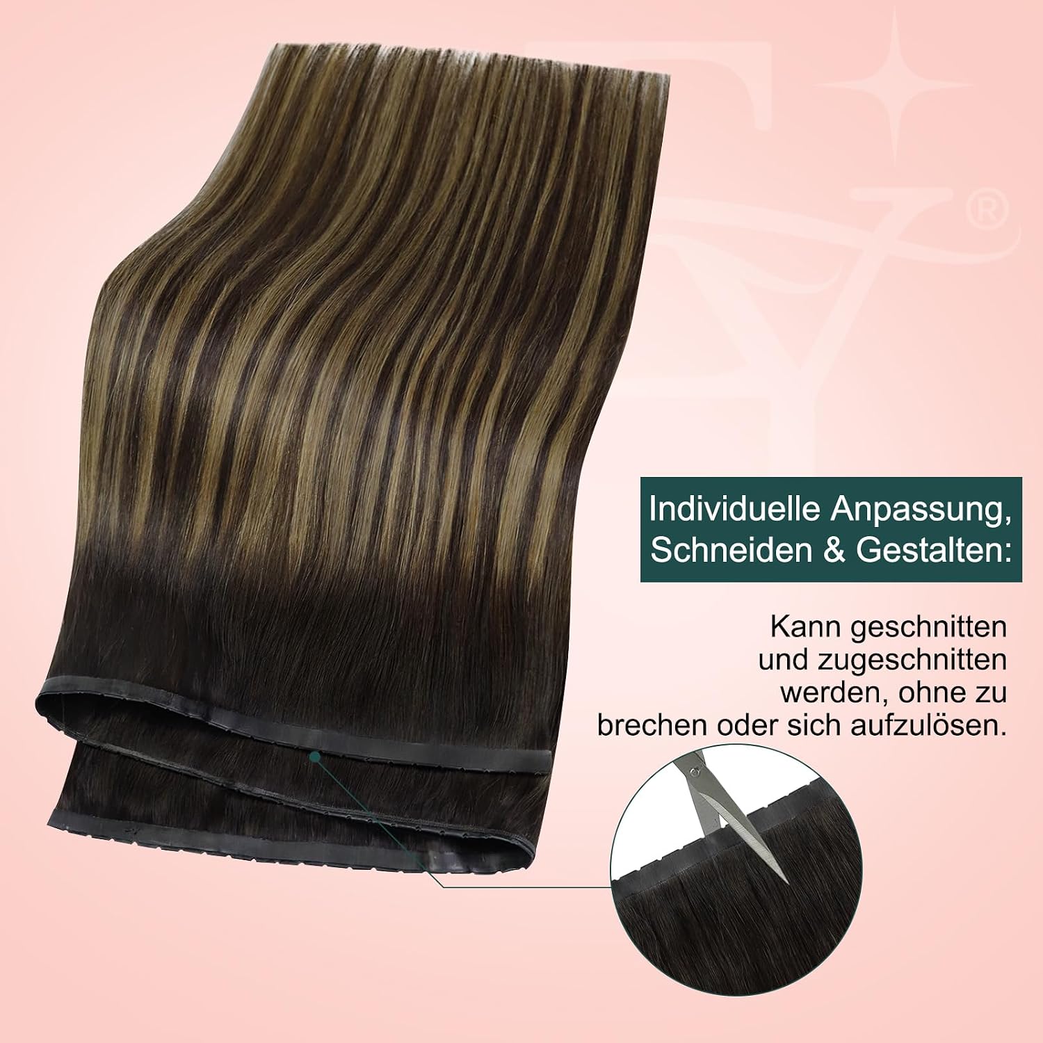 Detalle de Easyouth Balayage Butterfly Tressen Extensions Echthaar – 50 cm, Dunkelbraun/Ombre Ashbraun
