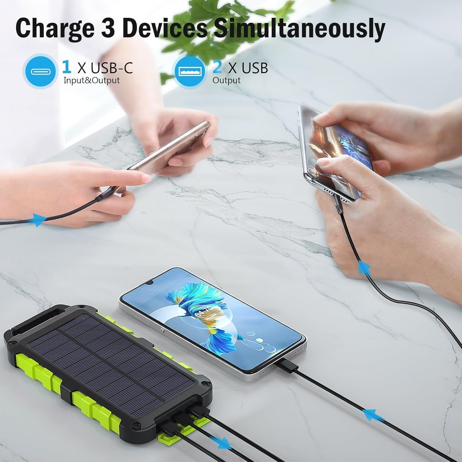 Detalle 2 de TOENNESEN Solar Power Bank 10000 mAh PD 15 W with USB-C and dual USB outputs (IPX4)