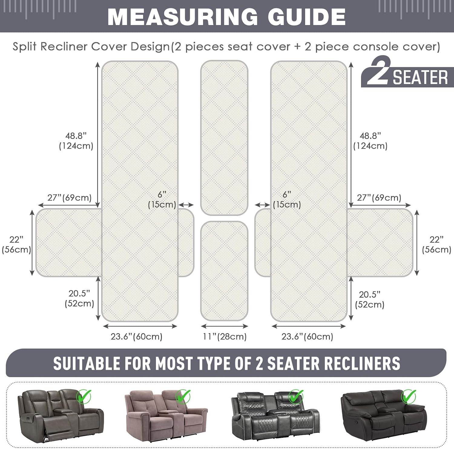 Detalle 1 de TAOCOCO JS-MRS-2S-LG Waterproof Split Recliner Loveseat Cover, Grey