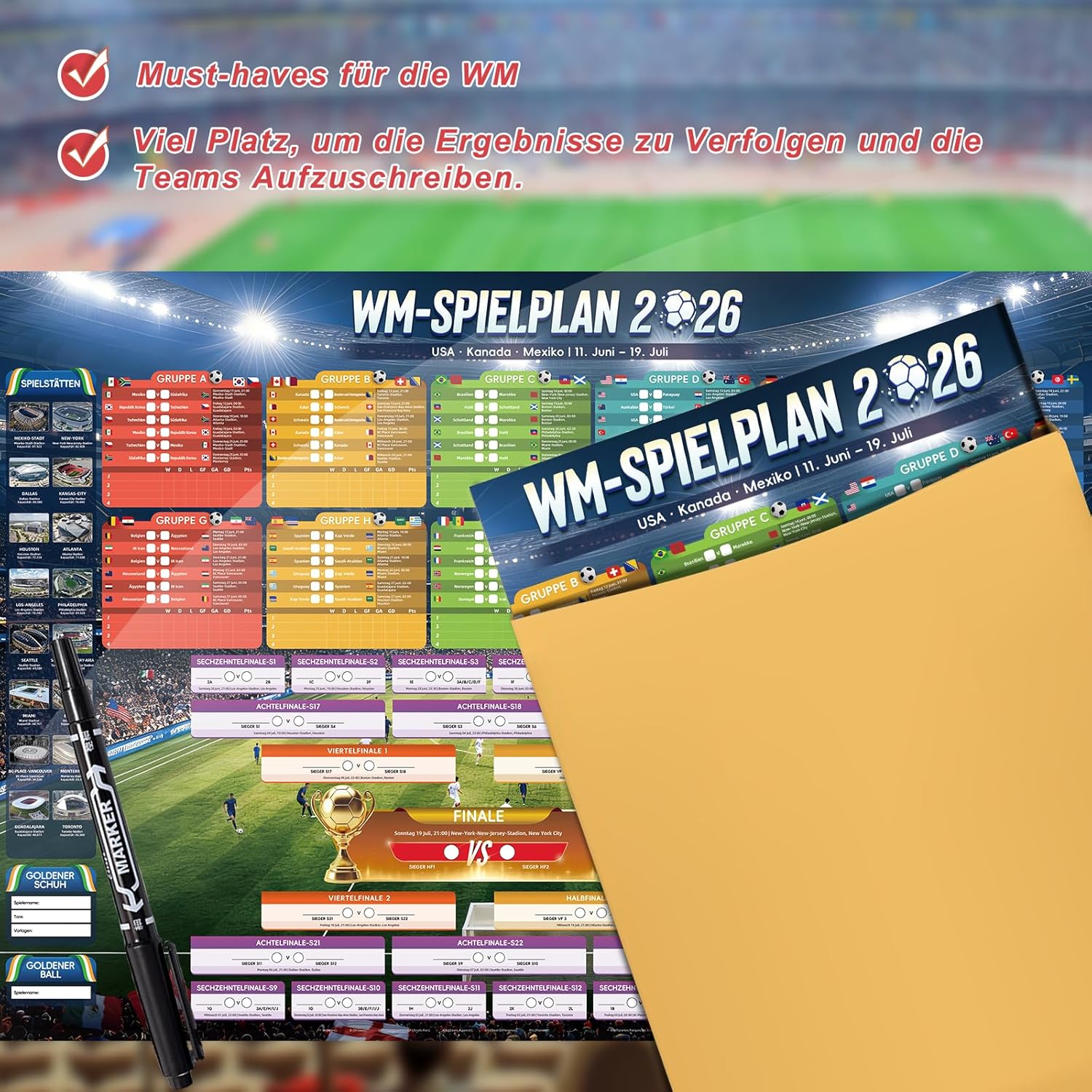 Thumbnail 6 de AhfuLife Großes Fußball-Poster 2026 | 100 x 70 cm – WM-Planer für Fans