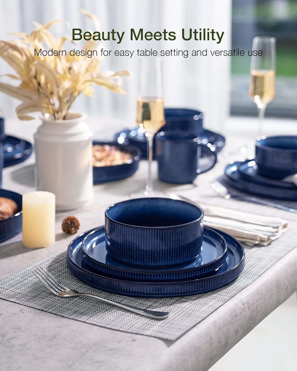 Thumbnail 1 de Famiware Star 18-Piece Reactive Glaze Dinnerware Set (Service for 6) — Nebulas Blue, Stoneware Plates & Bowls