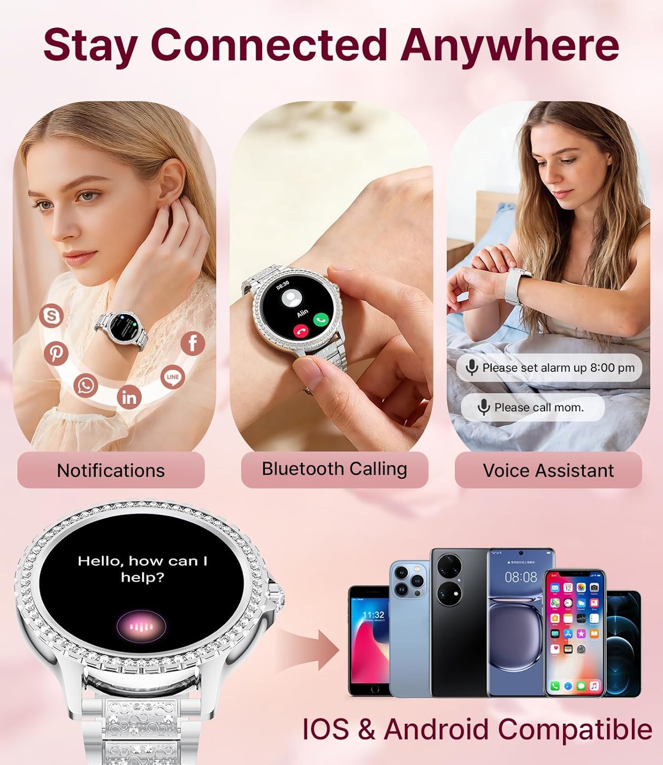 Detalle 2 de LIGE Women's Smart Watch 1.32" HD Diamond Screen with Bluetooth Calls and Heart Rate Monitoring