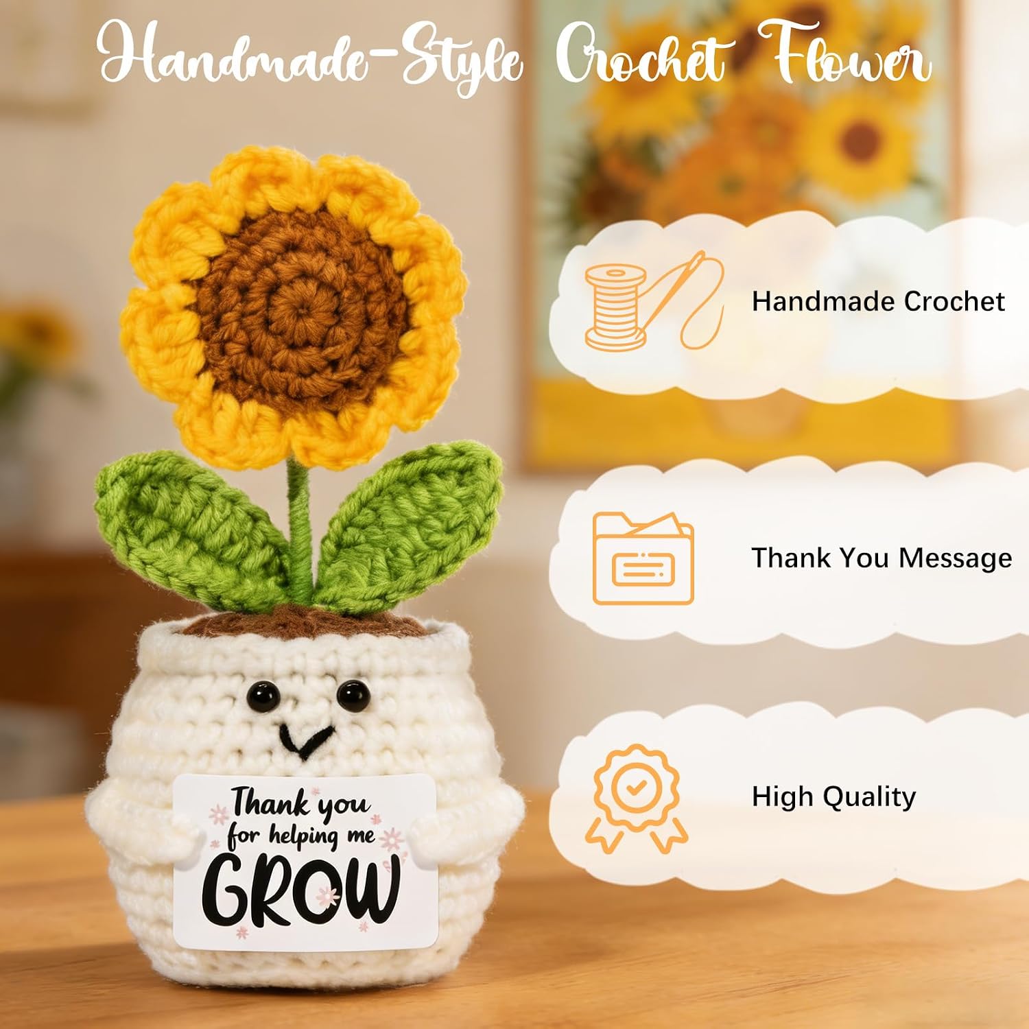 Detalle 2 de UAREHIBY Teacher Appreciation Gifts for Women — Bulk Gift Set with Crochet Sunflower, Glass Jar, Candles, Socks, Soap, Bracelet, Markers, and Card
