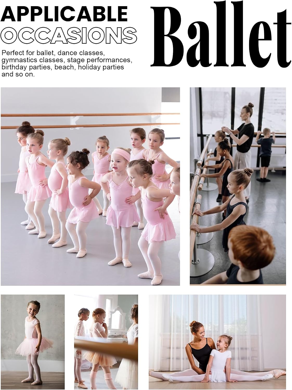 Detalle de Eisnnu Kinder Ballettkleidung Mädchen Baumwolle Kurzarm Tanzkleid mit Chiffon Rock, 2–11 Jahre
