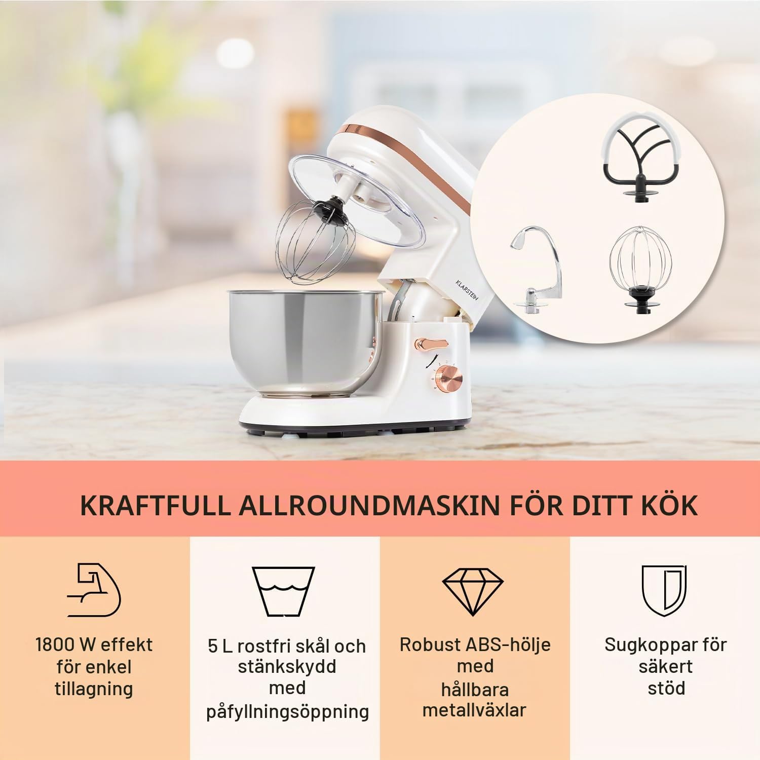 Detalle 2 de Klarstein 4060656162305 Bella Elegance köksmaskin, 5 l och pulsfunktion