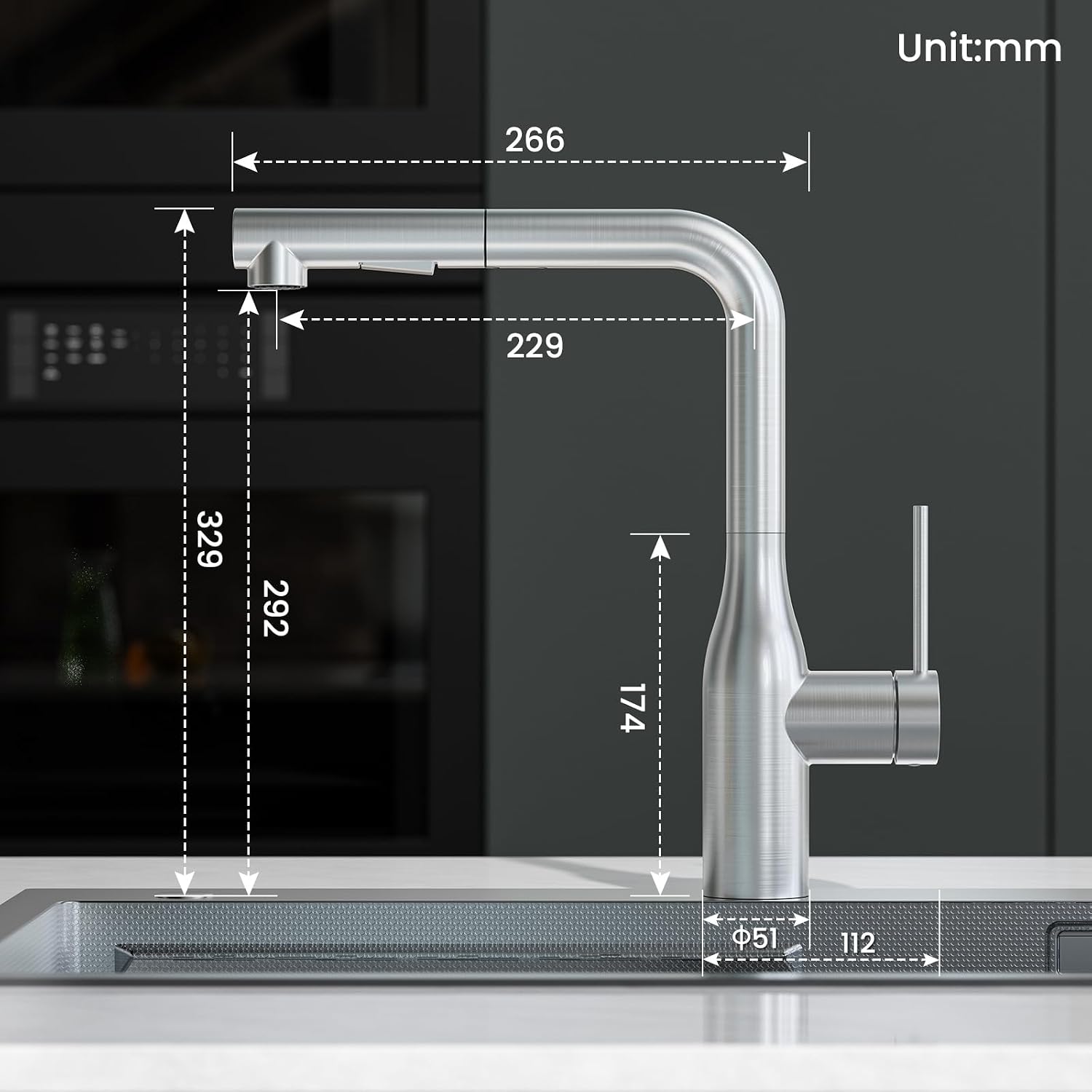 Detalle de CECIPA Rubinetto Lavello Cucina con Doccetta Estraibile e Bocca 360° in Acciaio Inox Spazzolato