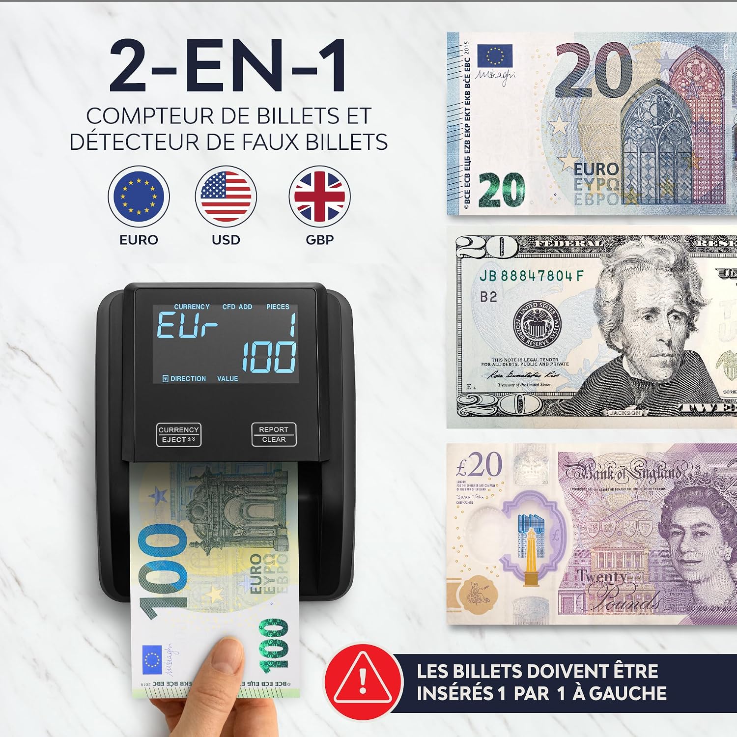 Detalle 2 de ZENACASA Detecteur faux billets UV/MG/IR