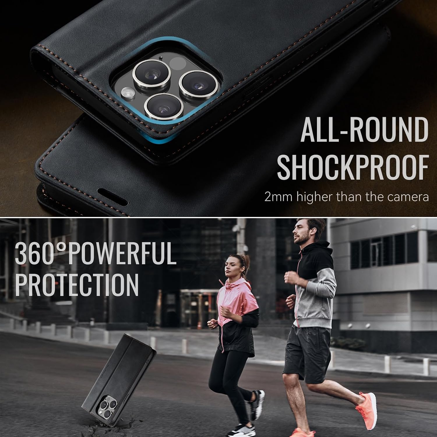 Detalle 2 de Lonjanfon iPhone 14 Pro 5G Flip Wallet Hülle aus Kunstleder mit RFID-Schutz