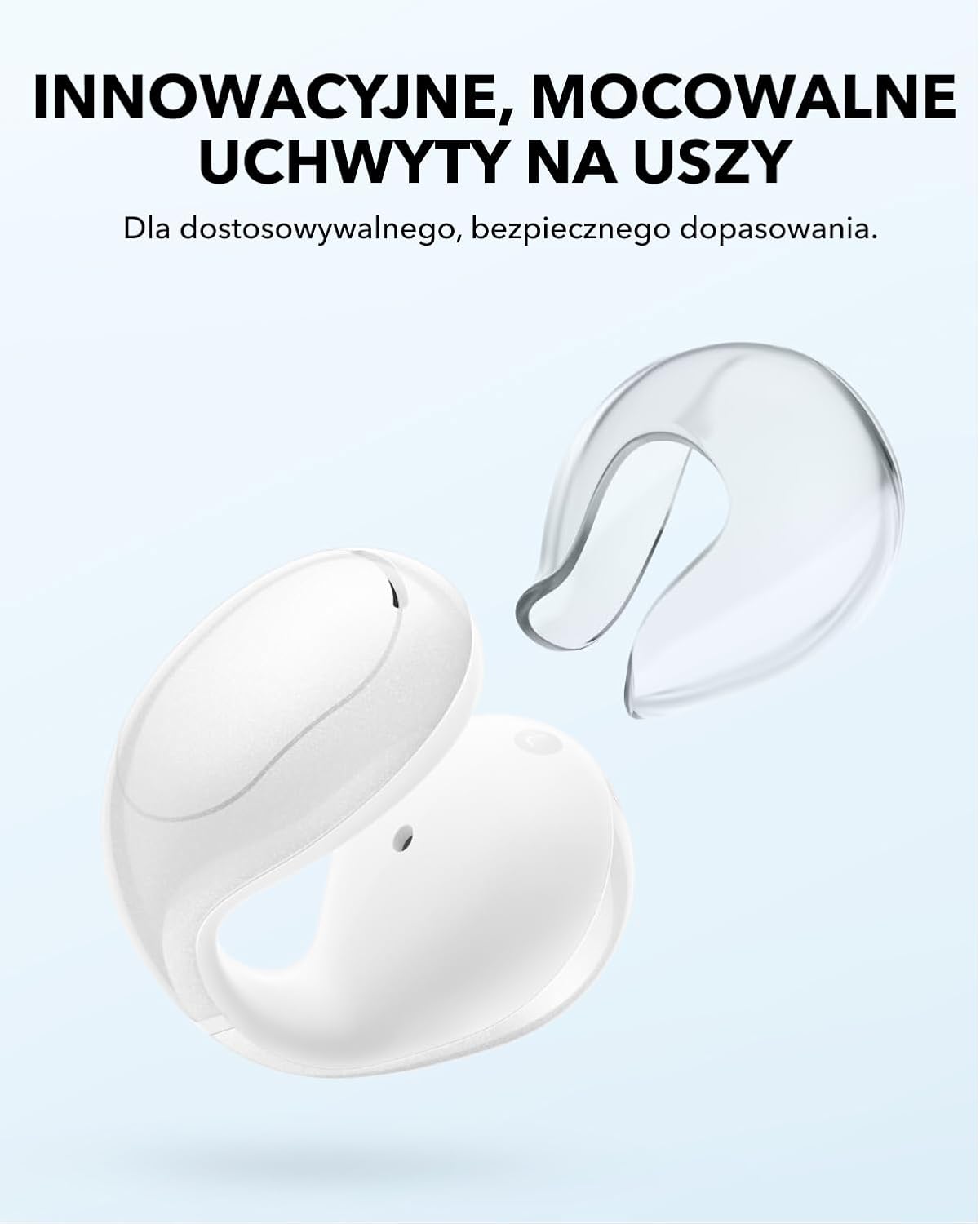 Detalle de Soundcore C30i – białe słuchawki otwarte z klipsem, do 30 godzin pracy