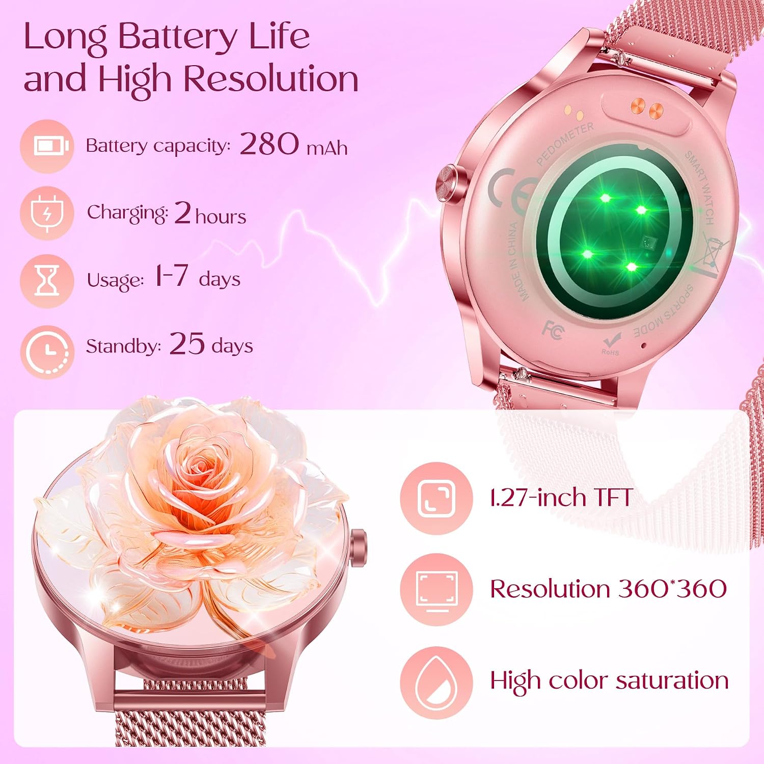 Thumbnail 2 de Smartwatch Damen Bluetooth Telefonfunktion 1,27 Zoll