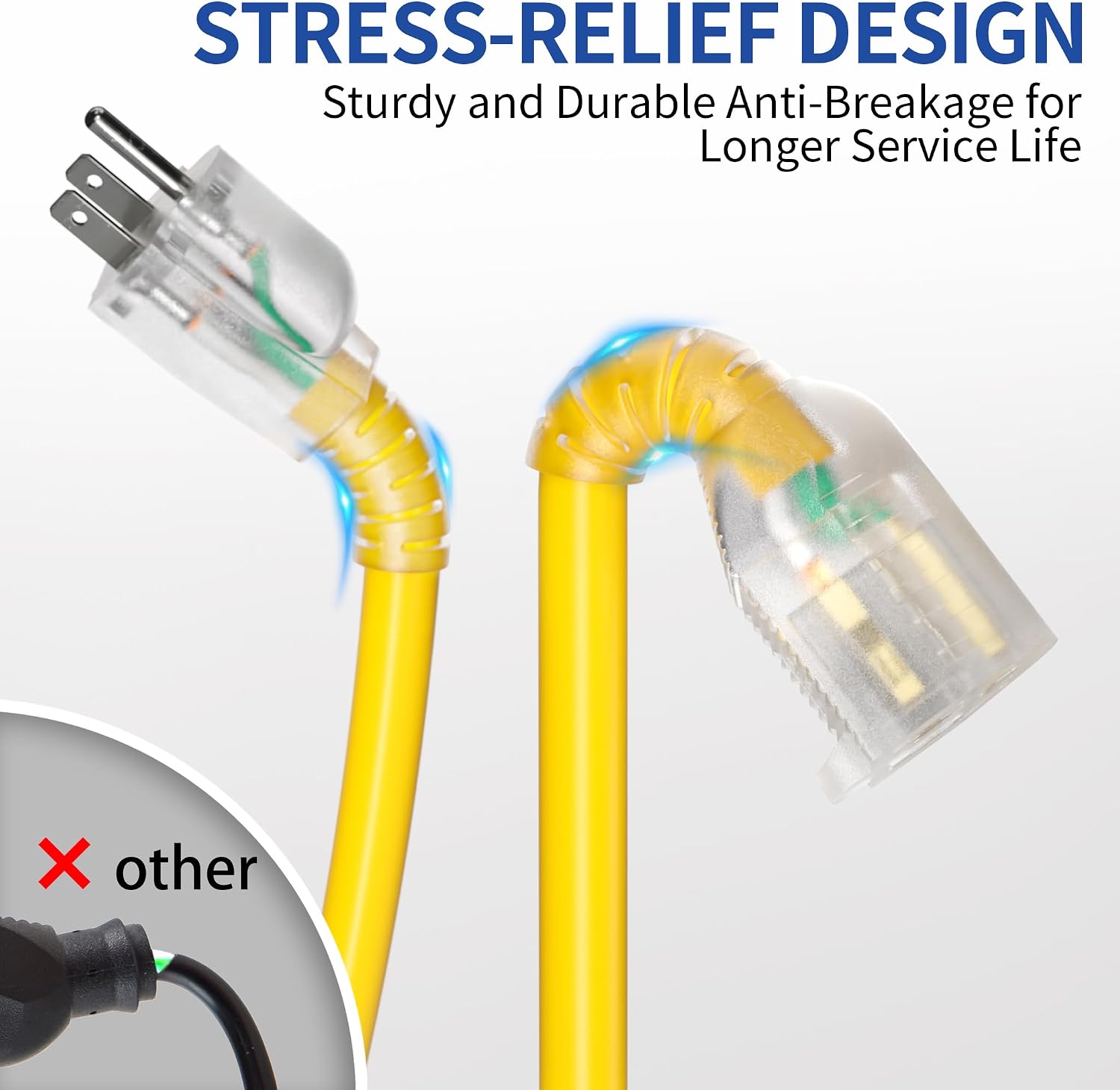 Thumbnail 3 de cismorvex 50-Foot 10/3 Outdoor/Indoor Extension Cord, Lighted, Yellow