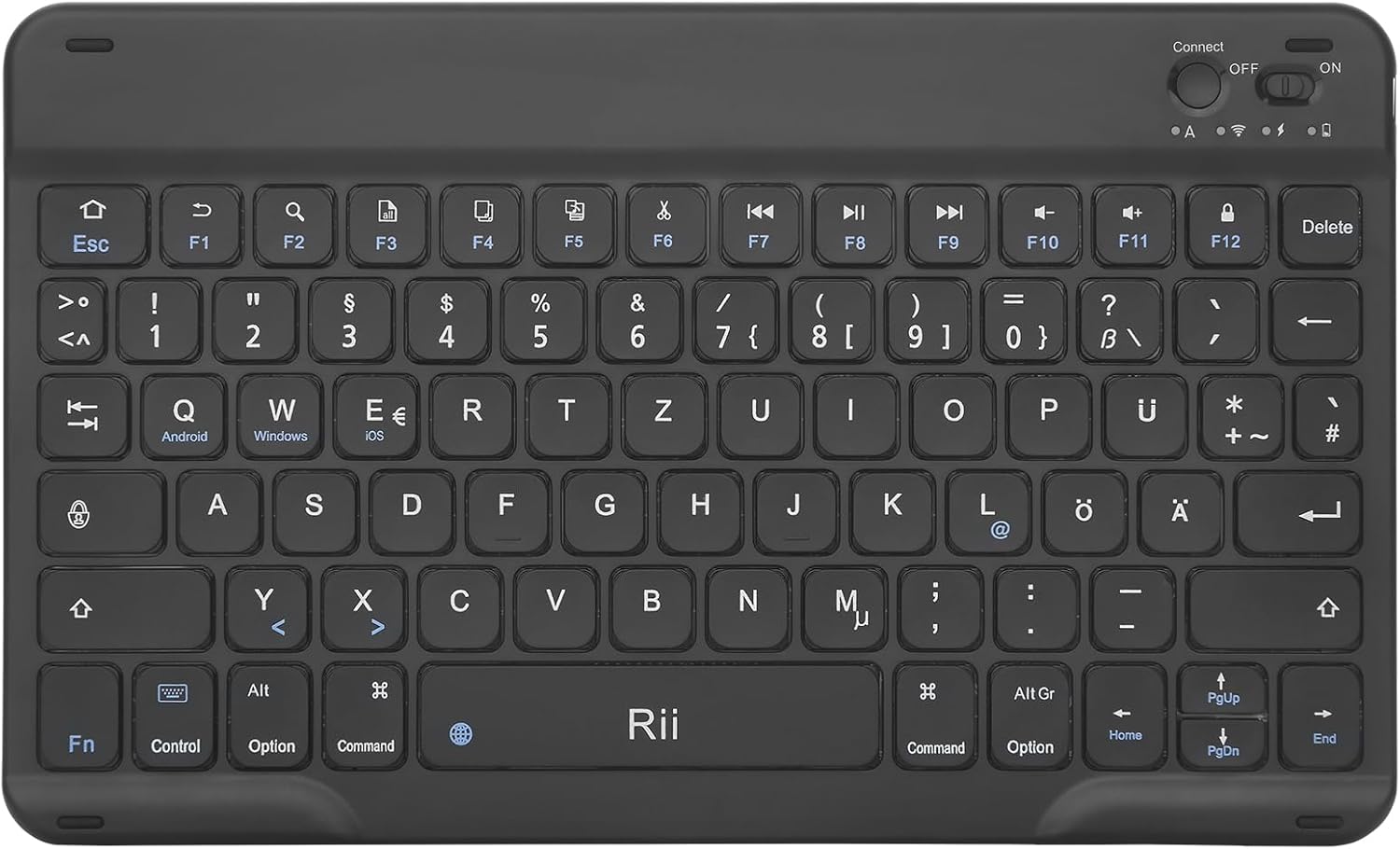 Detalle de Rii Bluetooth Tastatur für Tablet – ultradünne Slim-Tastatur mit Scissor-Mechanik, QWERTZ, wiederaufladbar (schwarz)