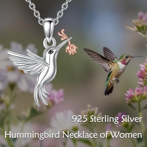 Detalle de VONALA Collares de colibrí para mujer — plata de ley 925 y oro rosa, colgante con conmemoración Día de la Madre