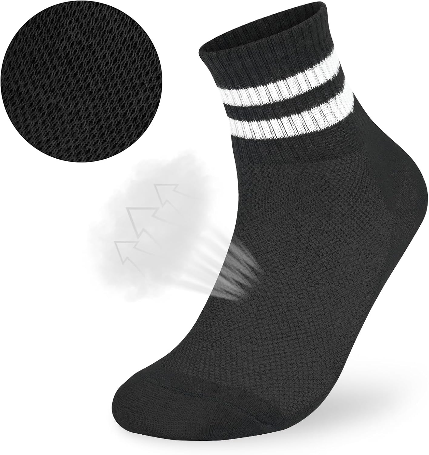 Thumbnail 2 de ouhos 6 Pairs School Socks (Age 6–12) – White/Black Cotton Rich Striped Crew Socks