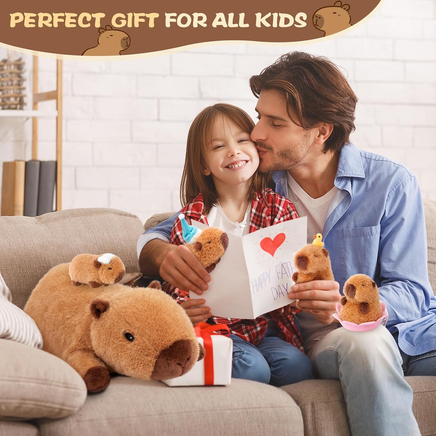 Detalle de SuzziPals Lotus Capybara Plush with 4 Babies, 17-Inch Mom and Washable Set