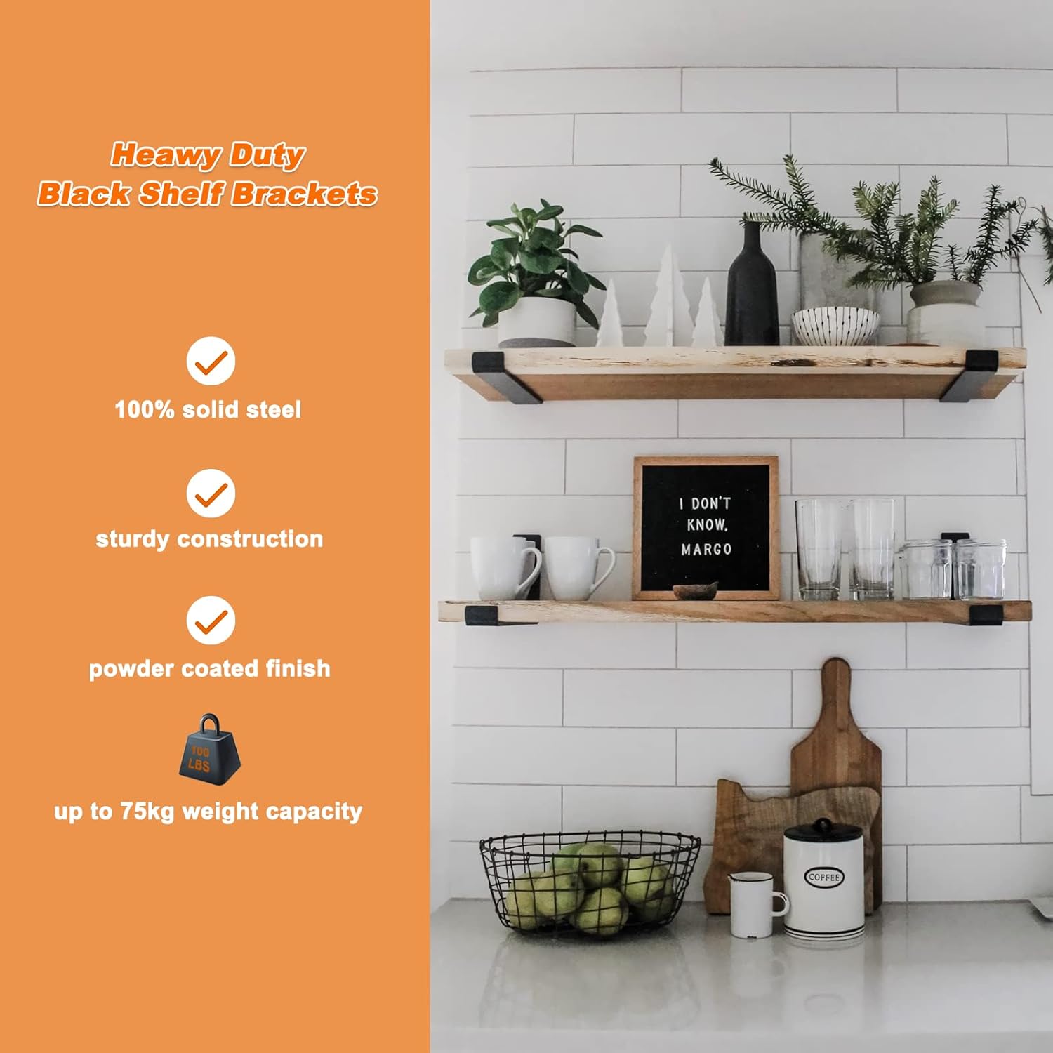 Thumbnail 4 de MLOQI 4 Pack Scaffold Board Shelf Brackets with Lips, 5mm Heavy Duty L Wall Brackets for Shelves (Black)