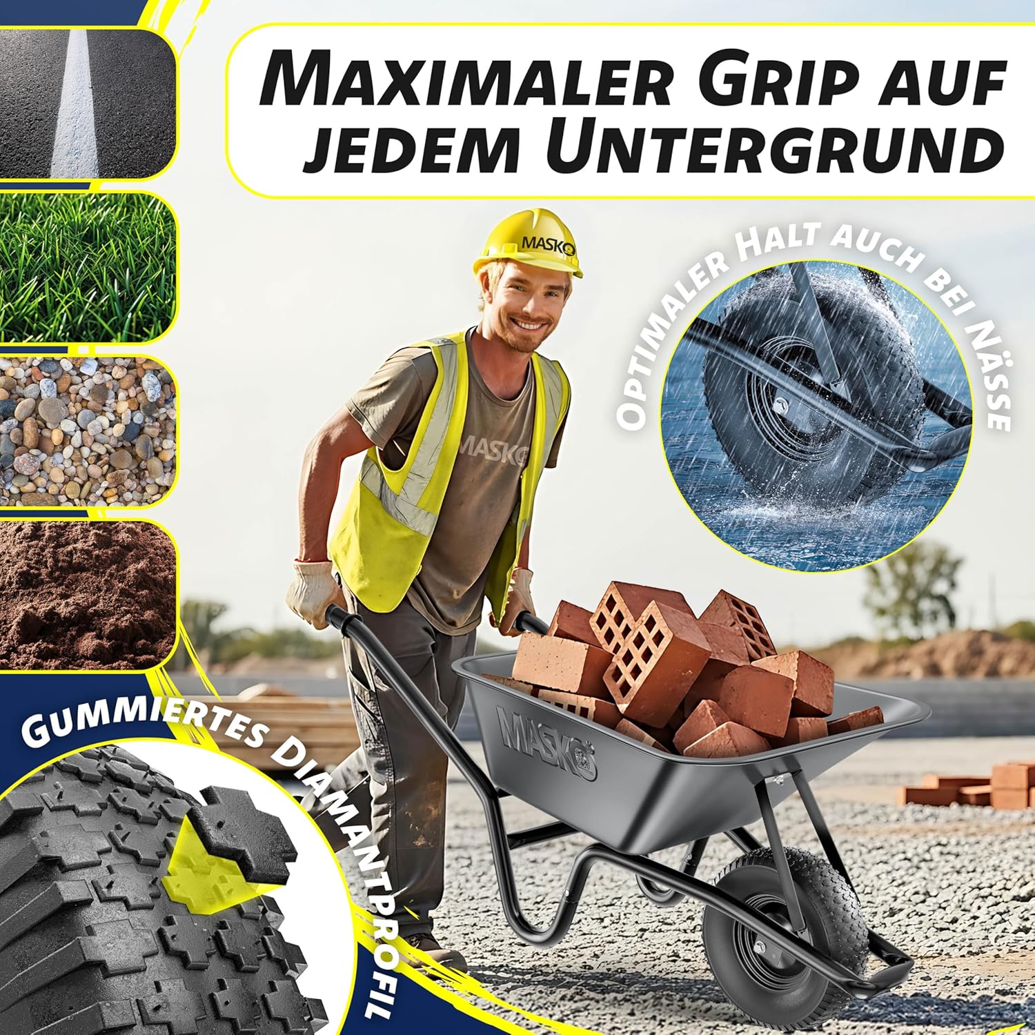 Thumbnail 5 de MASKO Schubkarre 100 Liter (bis 250 kg) mit Luftreifen und verzinktem Stahlrahmen inkl. Ersatzschlauch