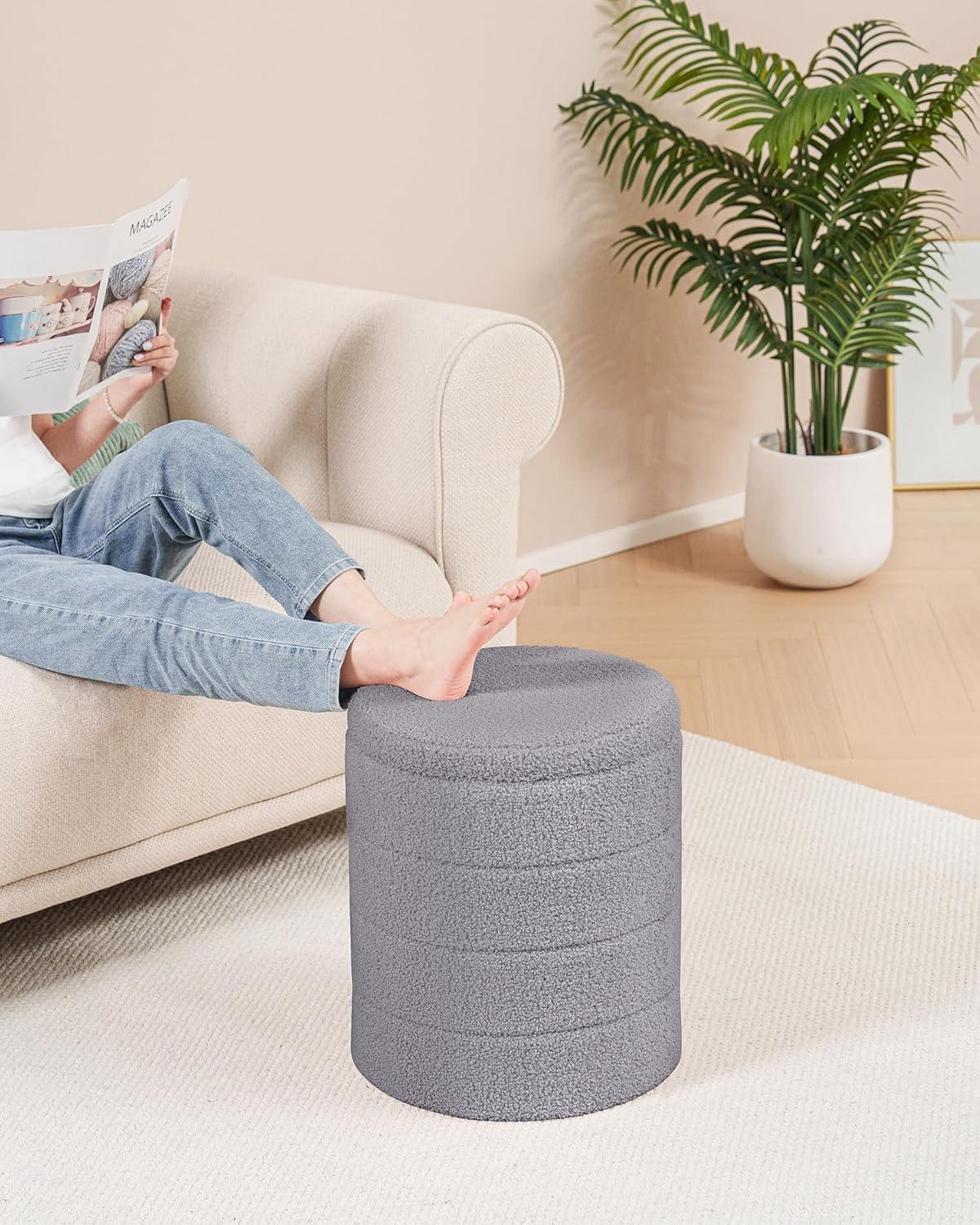 Thumbnail 4 de Bonlife Boucle Ottoman Storage Sherpa Footstool with Folding Storage, Grey (37x37x45 cm)