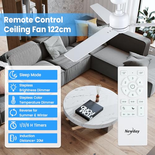 Thumbnail 6 de Newday 122cm Ventilador de Techo Blanco y Madera con Luz y Mando: control total y variantes de color