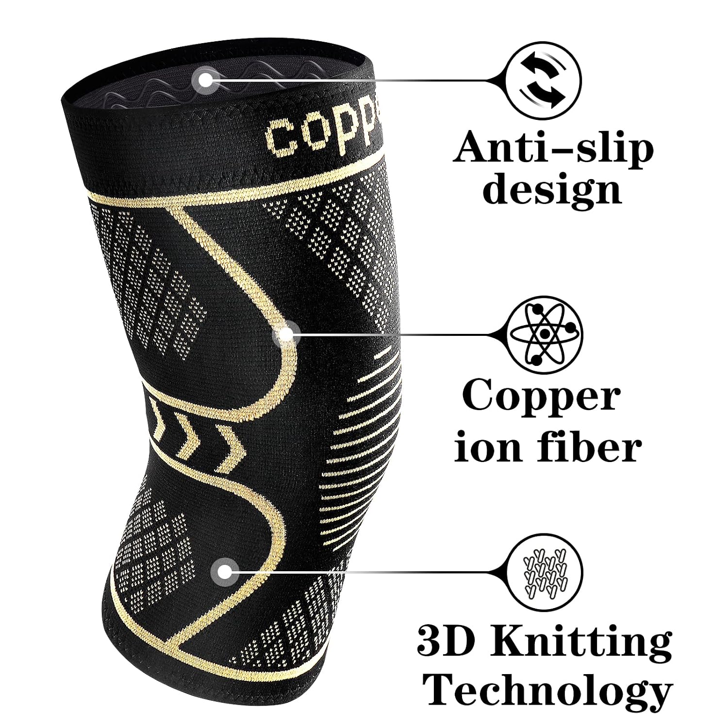 Detalle 2 de Qishytio Copper Compression Knee Sleeves, 3X-Large, 2-Pack with Anti-Slip Grip