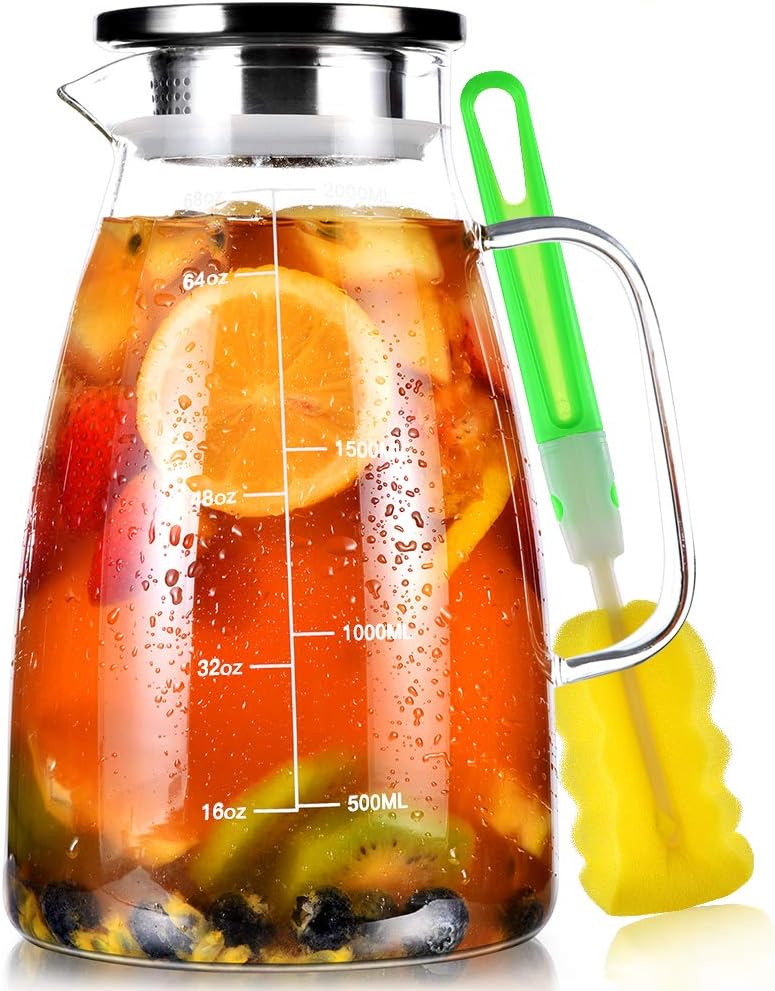 Detalle de Aofmee AOGP68 2 L Borosilicate Glass Pitcher with Steel Lid and Scale