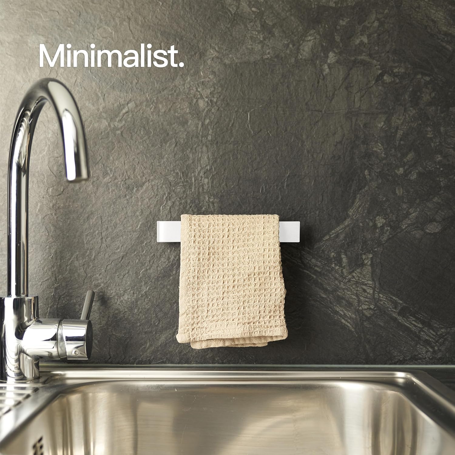 Thumbnail 1 de Designfactory Hamburg Dish Cloth Holder – Self-adhesive, No-Drill Kitchen Towel Rail (Matt White)