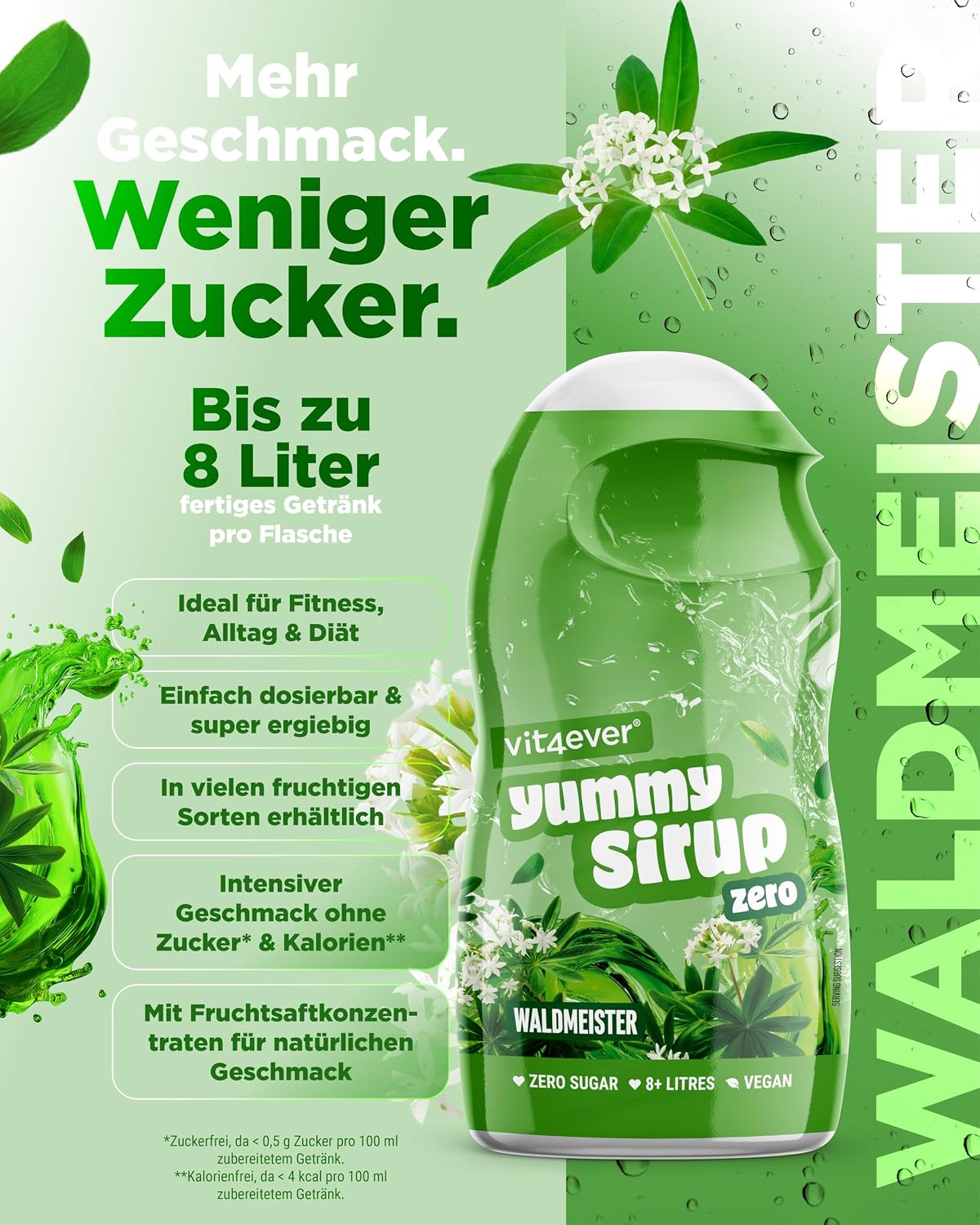 Detalle de vit4ever Yummy Sirup Zero Mixed Box 2, 5 x 65 ml – Zuckerfrei, kalorienarm und hochkonzentriert