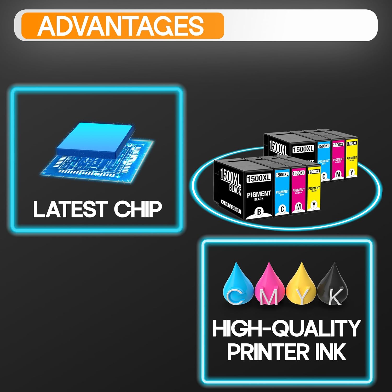 Detalle de Supply Guy 1500XL Ink Cartridges: 8-Cartridge Multipack for Canon MAXIFY MB2750/MB2700/MB2150/MB2050